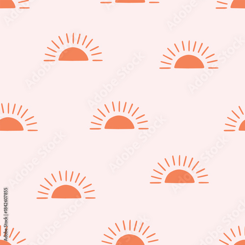 Seamless pattern with bright suns on a light background