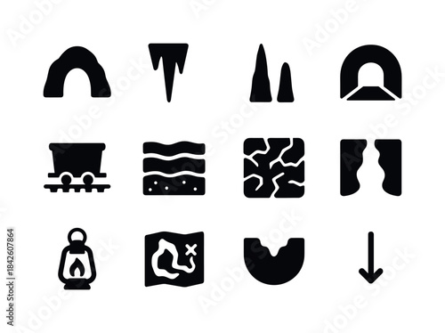 Underground Icons Set. Underground depth. Solid icon set of Unde