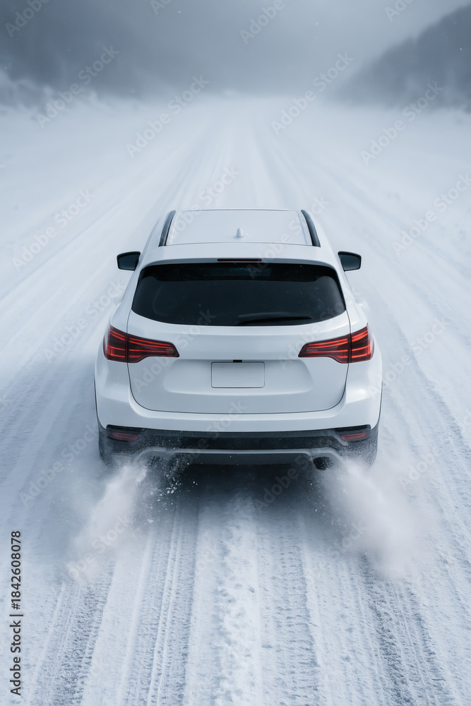 Naklejka premium 冬 運転 雪道 走行シーン