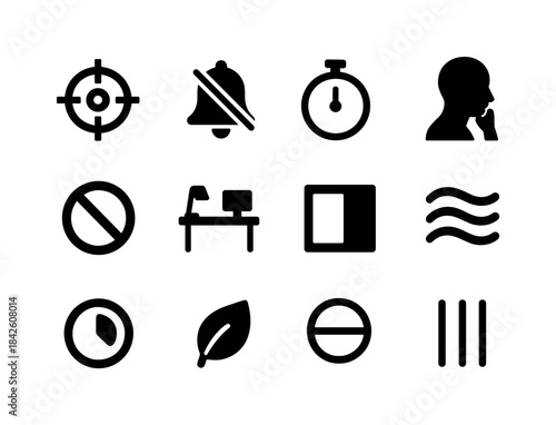 Focus Icon Set. Focus & deep work. Solid icon set of Focus & dee