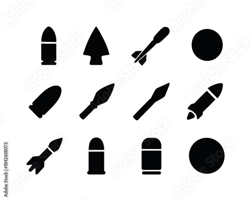 Projectile Icons Set. projectiles. Solid icon set of projectiles