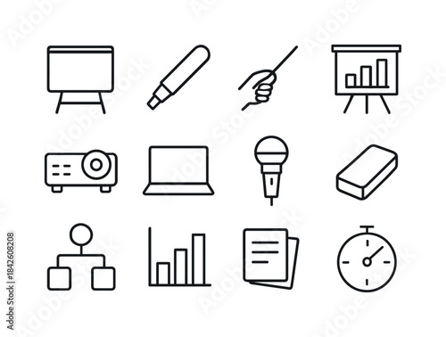 Mono Line Teacher Tools. Teacher tools. Line icon set of Teacher