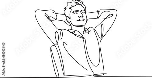 Single one line drawing of young smart male employee relaxing and relaxing.one line vector illustration with out background.