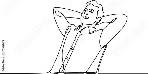 Single one line drawing of young smart male employee relaxing and relaxing.one line vector illustration with out background.