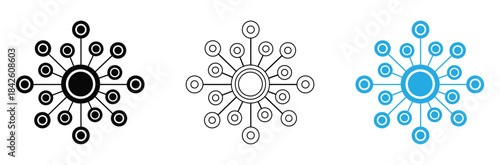 Stunning modern network hub icon set showcasing central connection and decentralized data flow options