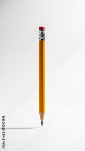 Precision Balance - Yellow Pencil Standing on Tip with Sharp Shadow on White Surface, Education Concept with Minimalist Design | Photorealistic 8K Image
