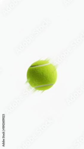 Dynamic Green Tennis Ball in Mid-Air with Fuzzy Texture on White Background - Sports Action Concept