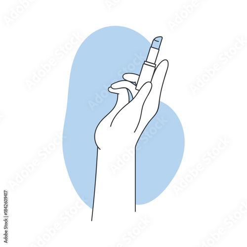 Hand holding open lipstick plastic tube to apply to lips skin vector illustration