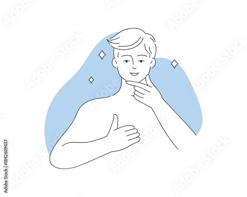 Young happy man with clean skin showing thumbs up gesture vector illustration