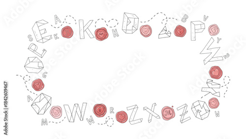 Elegant Alphabets and Embellishments:  A delicate display of alphabet letters and charming embellishments creates a sophisticated design, suggesting refined stationery or elegant decor.