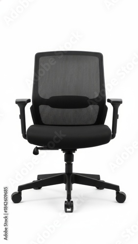 Modern Ergonomic Office Chair in Black Mesh Isolated on White Background with Studio Lighting
