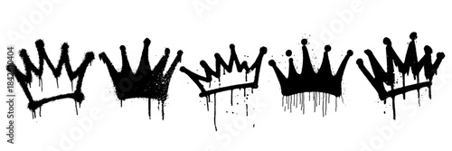 Set of grunge messy graffiti spray painted crowns with drips and splatters