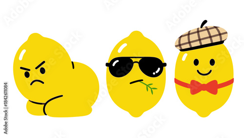 Cute Lemon Characters Set with Various Emotions and Styles Isolated on White Background for Food and Humor Concepts