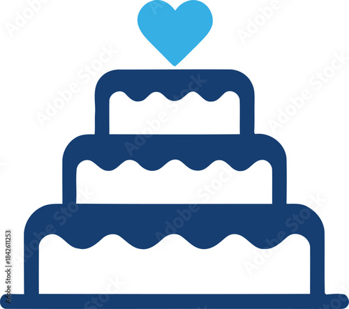 Threetiered wedding cake with blue icing and heart decoration perfect for celebrations