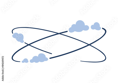 Icon of vertigo and stress with blue clouds spinning in line orbit vector illustration