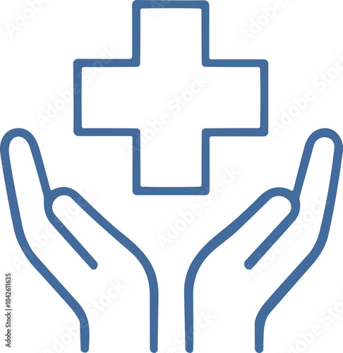 Simple blue line vector icon illustration of a classic medical vial or bottle with label space, representing pharmaceuticals, vaccine, drug dosage, and medicine containers