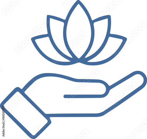 Simple blue line vector icon illustration of a large heart shape combined with a medical capsule, representing cardiovascular health, medicine, and pharmacological care concepts