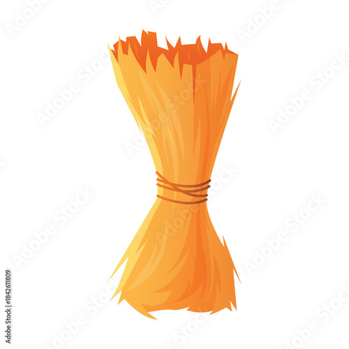 Bunch of hay, golden dry grass or straw heap tied with rope vector illustration