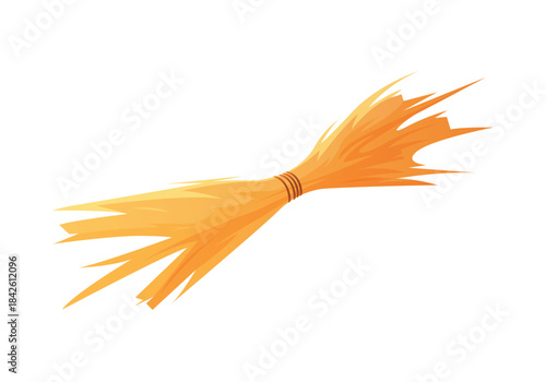 Bunch of straw, hay bundle and dry grass harvest tied with rope vector illustration