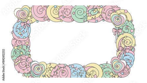 Sweet Frame of Confectionery: An appealing frame composed of colorful sweets, evokes a sense of joy and sweetness, perfect for conveying messages of celebration or delight.