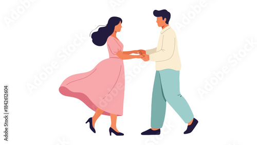 Enchanting Dance of Affection: A stylized illustration captures a tender moment between a couple, intertwined in an intimate dance that speaks of connection and care. 