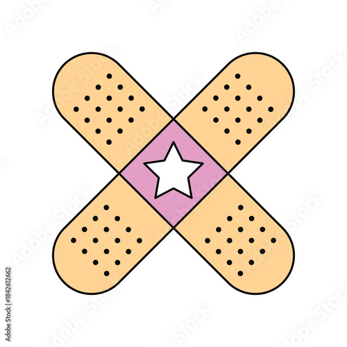 Groovy cross of beige adhesive medical bandage for injury treatment vector illustration