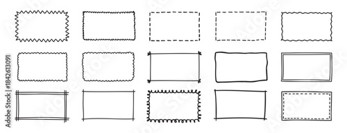 doodle hand drawn rectangle frames set. rectangle shape. Scribble pencil square empty text box. Line border design elements.