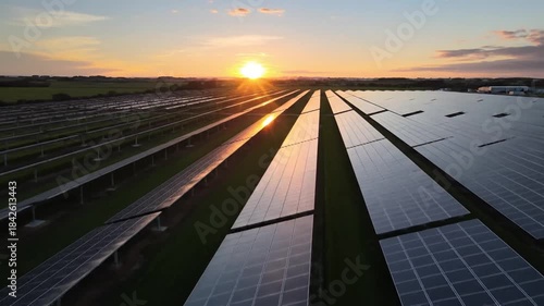 Wallpaper Mural Golden Hour Sunrise Over Expansive Solar Panel Farm Reflecting Warm Light Across Rows of Renewable Energy Technology Torontodigital.ca