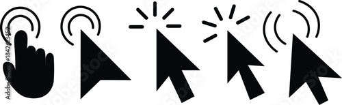 
Cursor mouse click icon set. Computer mouse click cursor gray arrow icons. hand pointer, click effect, arrow pointer, icons. Arrow click pixel cursor set. Mouse cursor pointer collection.
