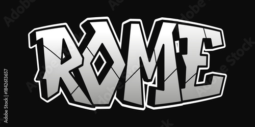 Rome city graffiti style lettering on black background