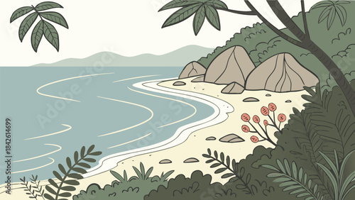 Ocean and Sea Nature Background with Calm Waves Vector Illustration