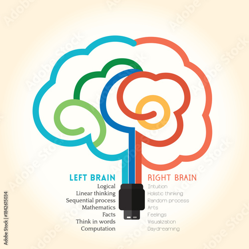 Left right brain function creative concept illustration