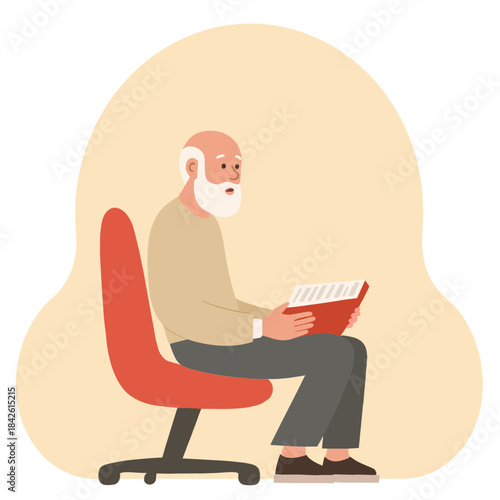 Elderly man attending lecture. Senior artist teaching class. Older man giving presentation. Elderly teacher sharing knowledge. Elderly set