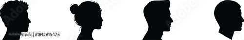 Silhouette illustration of male and female head profiles facing sideways, ideal for portrait design, avatar creation, communication concepts, identity graphics, and vector artwork