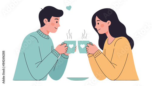 Coffee Date Silhouette: A tender moment captured between a loving couple as they enjoy coffee, a shared experience enhanced by steam rising, symbolizing warmth and connection.