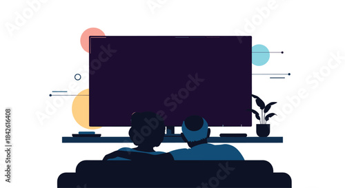 Silhouette of a couple sitting on a couch and watching television together in their living room, enjoying a cozy movie night at home.