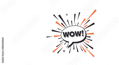 Dynamic comic book style speech bubble with the word 'WOW!' and an explosive burst of orange and black lines on a white background.