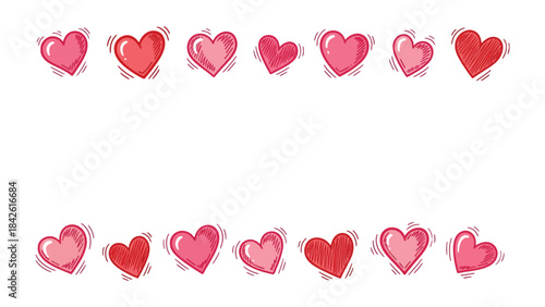 Love's Embrace: a beautiful composition of hearts in red and pink colors, this image capture the feeling of happiness and romantic atmosphere.