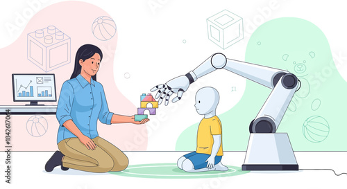 Future education, robotics, and childcare concept for learning and support development in future