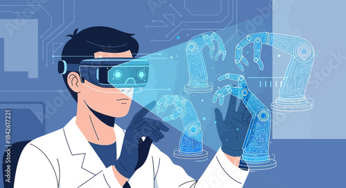 Future workspace concept: Doctor managing robotic arms through virtual reality interface