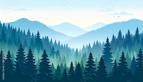 Minimalist Misty Forest at Dawn Vector Landscape