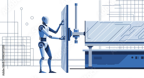 Futuristic automation: Robot meticulously assembling a high-tech electronic structure with precision