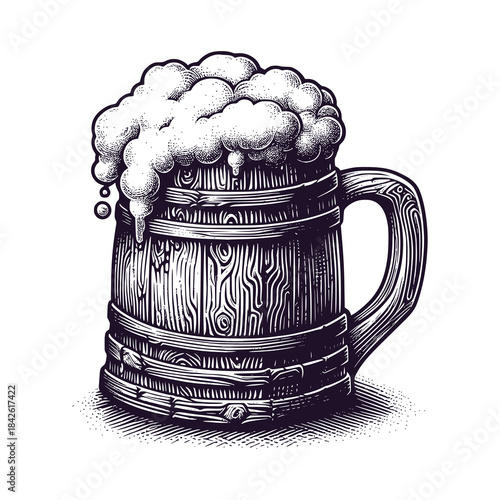 beer in a wooden mug