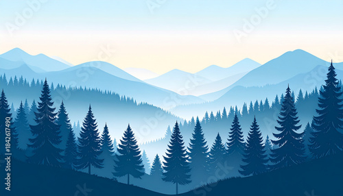 Minimalist Misty Forest at Dawn Vector Landscape