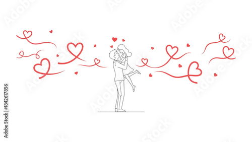 Love's Embrace: a couple shares a moment of affection, with the outline of figures intertwined with hearts, symbolizing romance and connection.