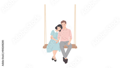 Sweet Serenity: A couple finds solace, sitting close on a wooden swing, their connection deepened by the quiet of the moment.  