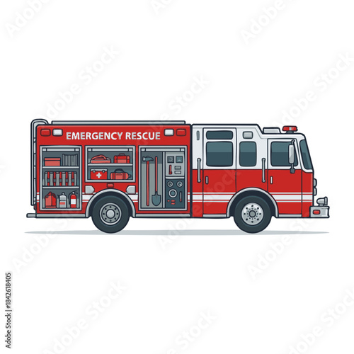 Emergency rescue vehicle with emergency equipment and supplies