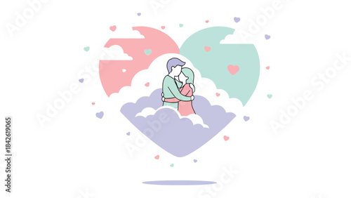 Love's Embrace: a couple shares a tender hug within a heart-shaped design, symbolizing affection, unity, and everlasting bond.