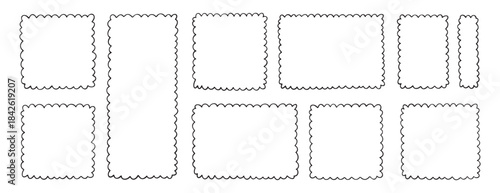 picture rectangle cute line wavy frame, frame doodle line hand drawn, outline border frame, scribble frame cute set