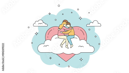 Couple's embrace of affection: an illustration that speaks of love and intimacy, a tender moment between two people embraced each other in warm hug. They are immersed in a world of gentle comfort.